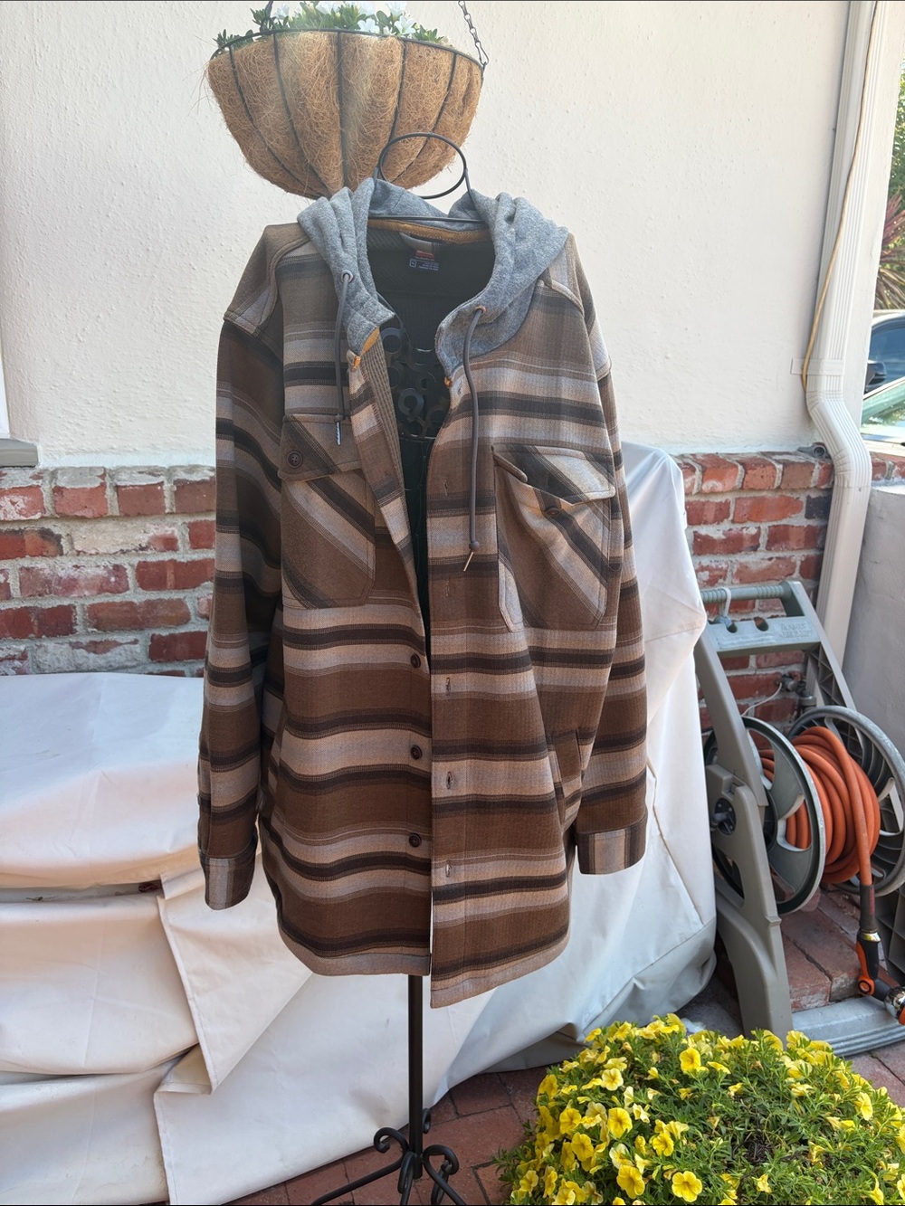 Quiksilver Brown and Gray Striped Utility Jacket with Hood